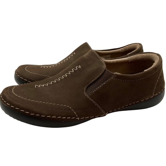 Vionic 5 Orthaheel Tech Leather Brown Slip-On Shoes Addison Moccassin Sneakers - Picture 1 of 14
